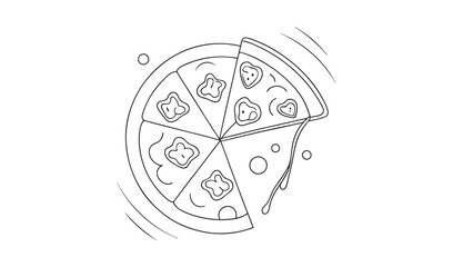 Delicious pizza slice illustration line art