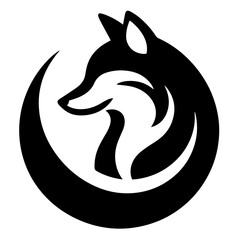 Fototapeta premium Black and white vector silhouette of a fox on white background