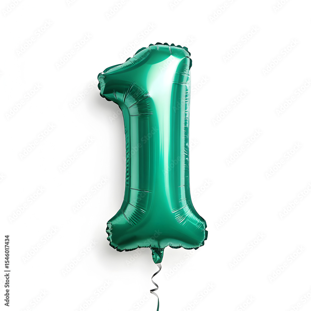 Fototapete a balloon shaped like the number 1,emerald green metallic finish with realistic reflections and smoo
