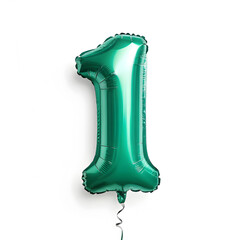 Fototapeta premium A balloon shaped like the number 1,emerald green metallic finish with realistic reflections and smooth texture.