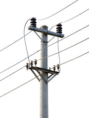 Electricity pole power lines isolated on white background png 