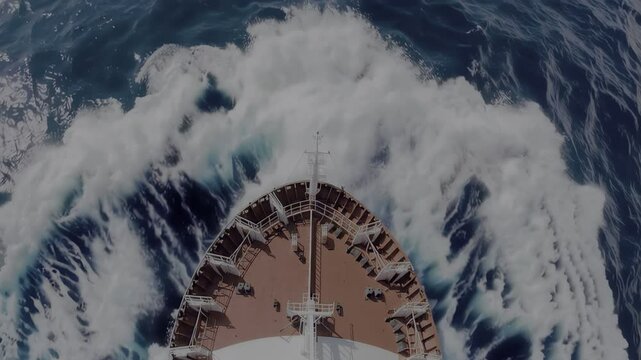 Experience the powerful wake of a ship navigating through deep blue ocean waters