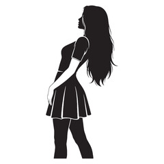 Poised lady leaning gracefully with elegant composure and subtle support - lady leaning silhouette - lady leaning Vector - Silhouette of lady leaning
