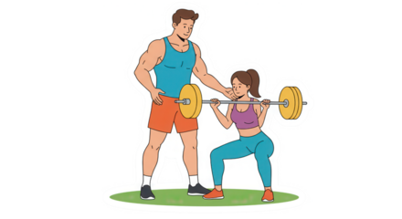 Personal Trainer Assisting Woman with Barbell Squat