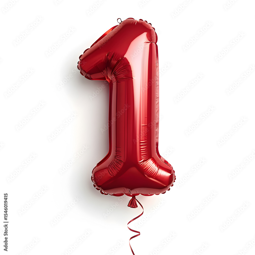 Fototapete a balloon shaped like the number 1,glossy red metallic finish with realistic reflections and smooth 