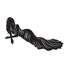 Flat lady lying down positioned horizontally and at rest - lady lying down silhouette - lady lying down Vector - Silhouette of lady lying down
