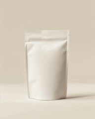 Minimalist white paper pouch on beige background with soft shadows. Ideal for eco packaging, branding mockups, and product presentations