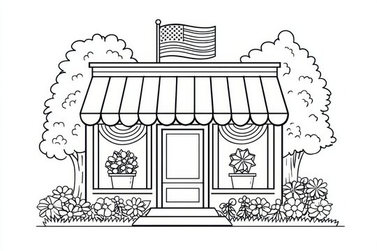 Festive July 4th Decorations in Retail Storefront Illustration - Powered by Adobe
