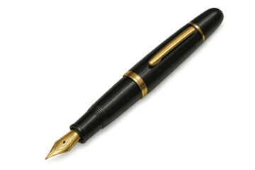 Classic fountain pen with gold nib isolated on transparent background, ideal for writing and calligraphy projects