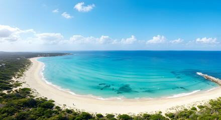 Obraz premium Aerial View of Tropical Sandy Beach with Azure Ocean Water