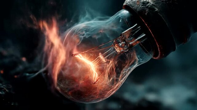 Burning incandescent light bulb