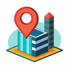 Location pin on building vector illustration