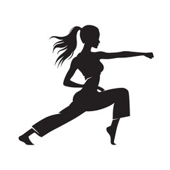 Expert woman martial artist demonstrating advanced skill and seasoned experience - woman martial artist silhouette - woman martial artist Vector - Silhouette of woman martial artist
