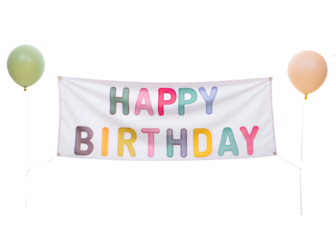 Happy birthday banner with balloons isolated on a white background png