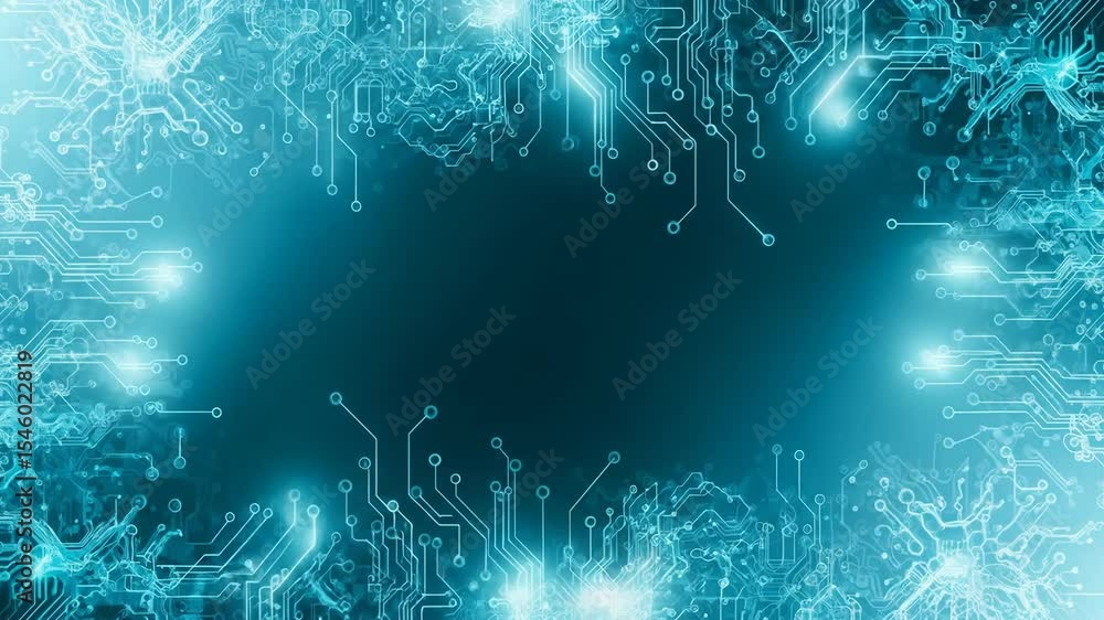 Poster abstract teal digital circuit board background graphic border for technology innovation presentation