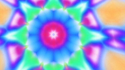 Abstract Radiant Burst with Soft Grain Texture, Symmetrical Glow Pattern in Psychedelic Style, Radiating Circular Abstract with Subtle Noise, Kaleidoscopic Starburst with Gradient Flow
