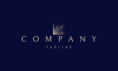 Vector golden logo with an abstract image of an explosion of light with particles.