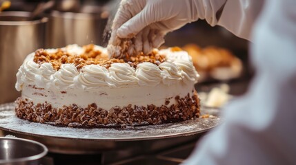 Chef decorating a cake