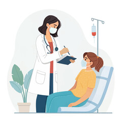 Naklejka premium Caring Consultation: A doctor in a medical facility attentively consults with a patient, creating a reassuring environment of care and medical expertise.