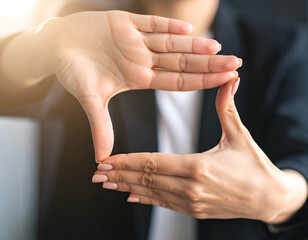 close-up of director’s hands framing a shot