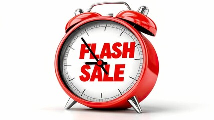 Red alarm clock with flash sale text on white background. Limited offer, last time to buy on sale concept - Powered by Adobe