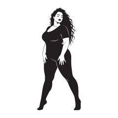 Vibrant plus size lady full of life and lively expression - plus size lady silhouette - plus size lady Vector - Silhouette of plus size lady
