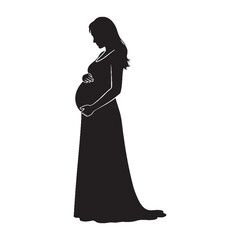 Fototapeta premium Tender pregnant lady showing gentle care and affection - pregnant lady silhouette - pregnant lady Vector - Silhouette of pregnant lady 