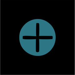 Obraz premium Minimalist Blue Plus Sign in Circle on Black Background – Symbol of Positivity and Inclusion Vector,A clean vector illustration featuring a blue circle containing a centered black plus symbol, all pla