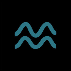 Minimalist Teal Aquarius Zodiac Symbol on Black Background – Astrological Sign Vector Icon,A refined vector illustration of the Aquarius zodiac symbol, composed of two wavy horizontal teal lines set a