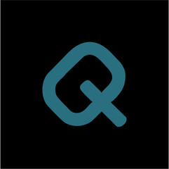Obraz premium Minimalist Teal “Q” Monogram Icon on Black Background – Modern Branding and Tech Identity Vector Symbol,A sleek and modern vector illustration of the letter “Q” designed in a rounded square form with 