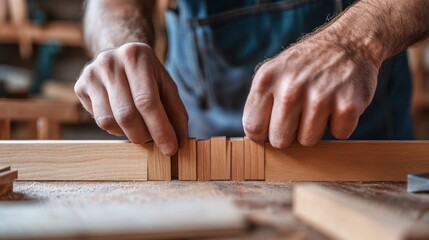 A hands-on moment of a carpenter assembling a dovetail joint with precision