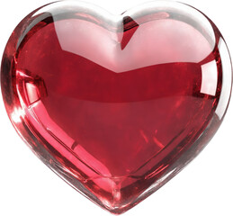 Modern glassmorphism heart icon with a glossy red gradient and translucent details, set on a transparent background. Perfect for digital love-themed designs, websites, mobile apps, and UI projects.