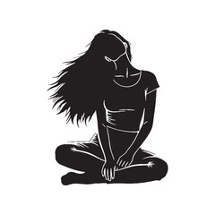 Still lady sitting perfectly motionless, a moment frozen in time - lady sitting silhouette - lady sitting Vector - Silhouette of lady sitting
