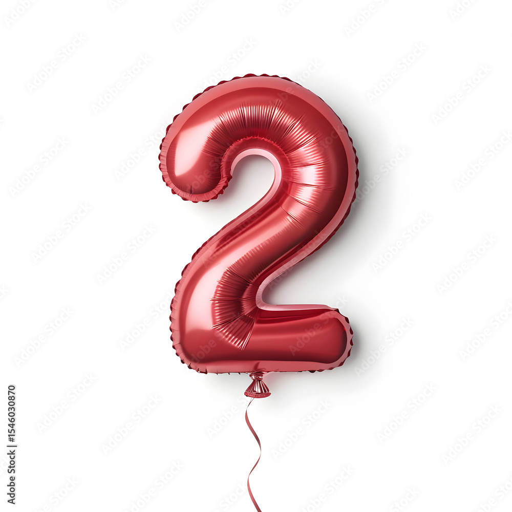 Fototapete a balloon shaped like the number 2,glossy red metallic finish with realistic reflections and smooth 