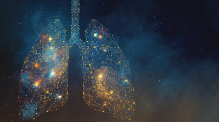 Lungs. Abstract image of a human lungs in the form of a starry sky or space, consisting of points, lines, and shapes in the form of planets, stars and the universe.