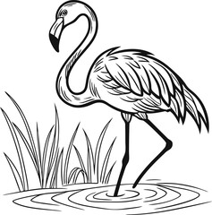 Vibrant vector illustration of a pink flamingo in water, blending cartoon charm with wild nature