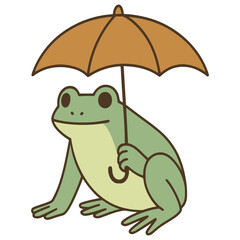 frog holding umbrella flat color vector illustration template design