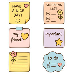 cute diary notes flat color vector illustration template design