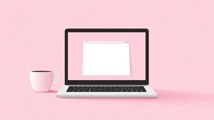 Vector illustration of a laptop with an open document and a cup of coffee on the side, symbolizing work or productivity.