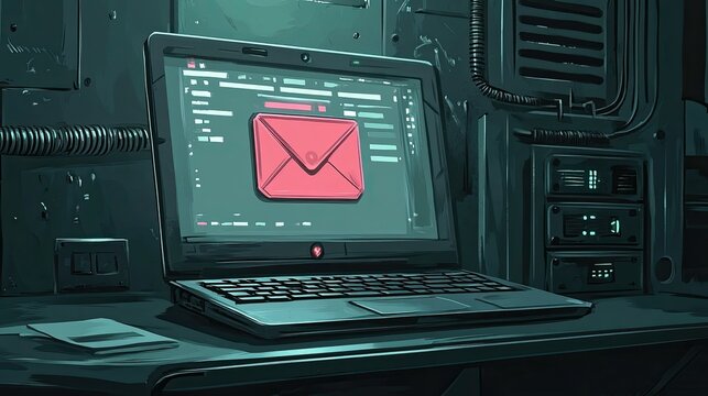 Vector illustration of a laptop with an open email inbox on the screen, ideal for tech or communication themes.
