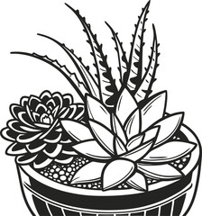 Black and white vector illustration of a flower in a pot, a floral design element perfect for nature-inspired art