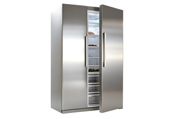 Fototapeta premium Stainless steel refrigerator isolated on a white background png