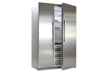 Stainless steel refrigerator isolated on a white background png