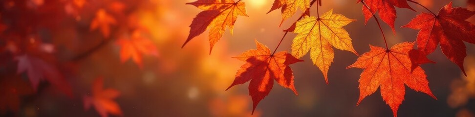 Fototapeta premium Vibrant maple leaves in crimson, gold, and russet hues , fall, brown