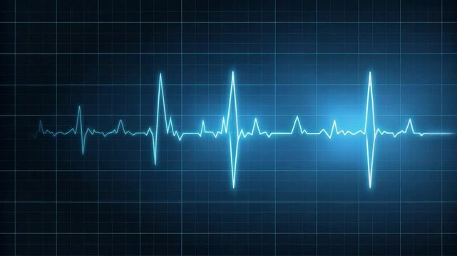 Broken heart syndrome concept ,Electrocardiogram heartbeat pulse monitor glowing blue light dark grid background showing vital