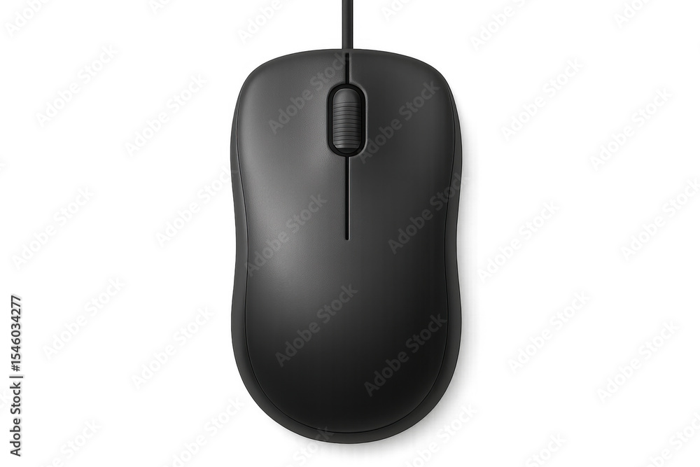 Poster black wireless computer mouse with scroll wheel on a transparent background, perfect for graphic des