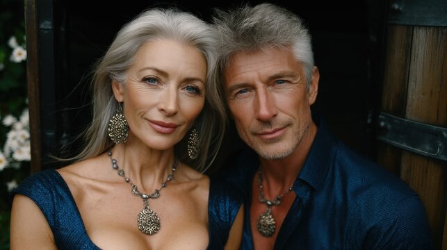 Senior couple relaxing in outdoor hot tub, summer day