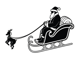 Silhouette Santa Claus and reindeer sleigh for Christmas decoration clip art illustration Art, black icon vector 