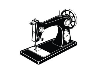 sewing machine old retro vintage vector illustration Art, black icon vector 