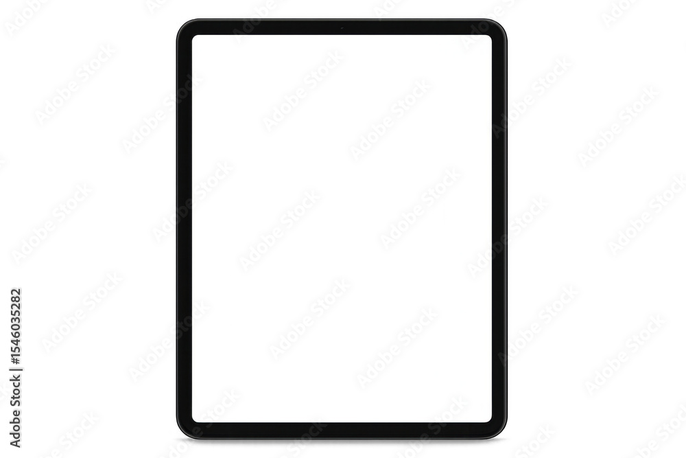 Poster modern black tablet computer with blank white screen isolated on transparent background, ideal for s